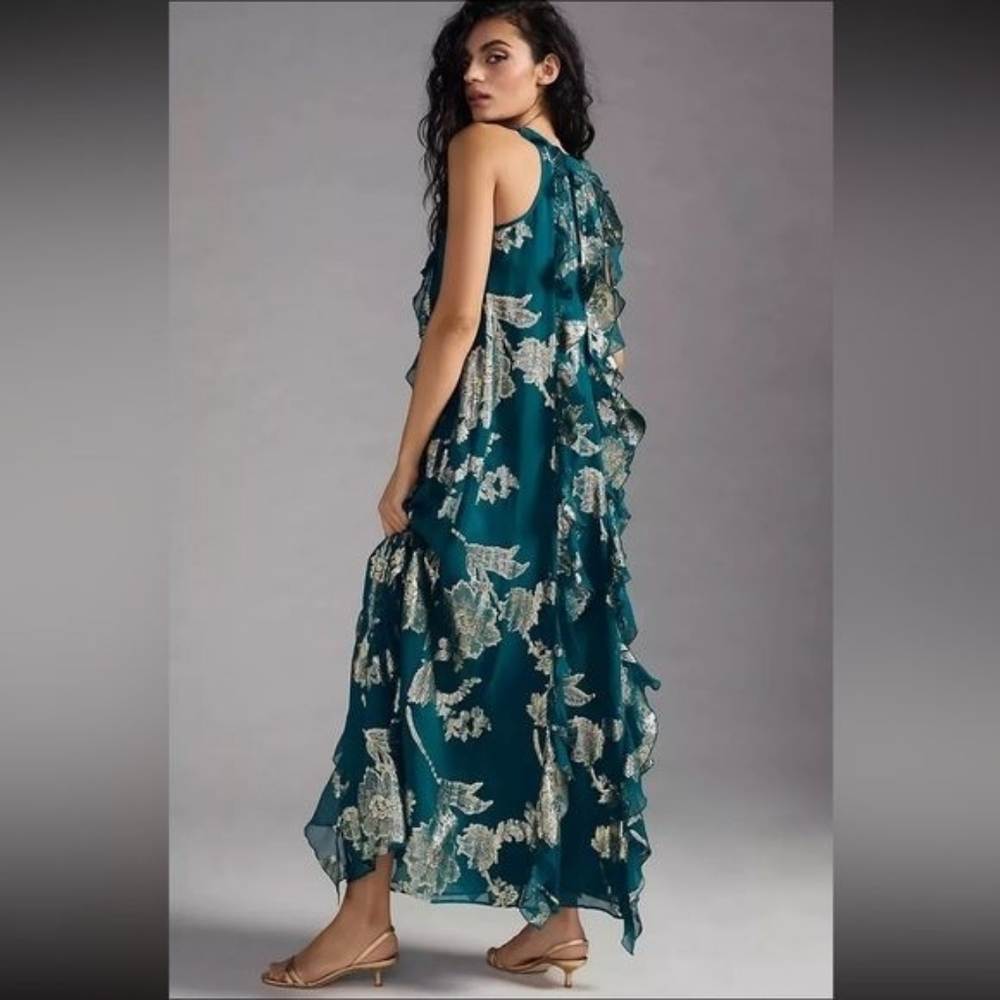 Elegant Teal Floral Maxi Dress